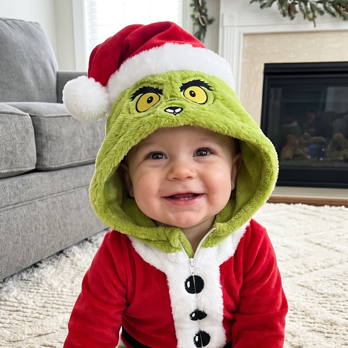 Baby wearing the Grumpy Green outfit